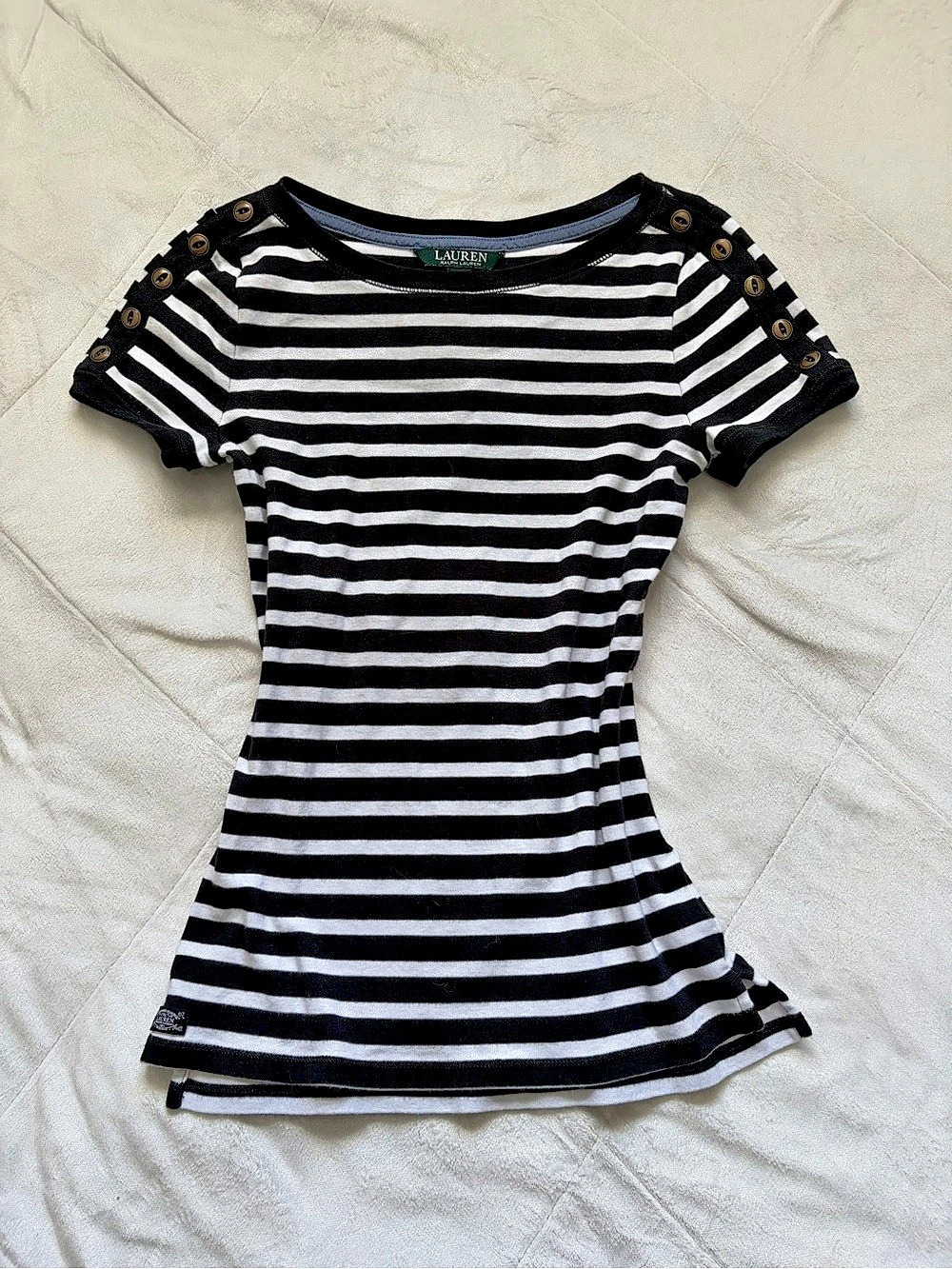 Lauren Ralph Lauren Striped Short Sleeve Top in Black & White Size Small